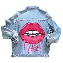 Onsoyours E Blau Cut Out Zerrissene Einreihig Taschen Rückenfreies Langarm Oversize Jeansjacken Damen Mantel Denim Jacket M von Onsoyours