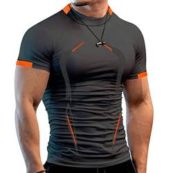 Onsoyours Fitness Slim Fit T-Shirt Herren Bodybuilding Athletic Shirts T-Shirts Schnell Trocknendes Muskel Gym Workout Top Kurzarm Dunkelgrau XS von Onsoyours