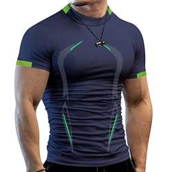 Onsoyours Fitness Slim Fit T-Shirt Herren Bodybuilding Athletic Shirts T-Shirts Schnell Trocknendes Muskel Gym Workout Top Kurzarm Marine M von Onsoyours