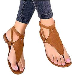 Onsoyours Flache Sandalen Damen Sommer Freizeit Zehentrenner mit Weiche Fußbett A Braun 39 EU von Onsoyours