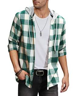 Onsoyours Flanellhemd Herren Kariert Flanellhemden Langarm Casual Button Down Freizeithemd mit Kapuze Regular Fit Hemden Grün L von Onsoyours