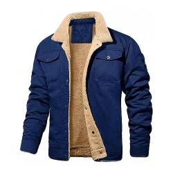 Onsoyours Fleecejacke Herren Übergangsjacke Warme Winter Jacket Cargo Jacke Mit Teddyfell Kragen Multi Taschen Reißverschluss Knopf Freizeithemd Windbreaker Arbeitsoberkleidung Workwear D Blau L von Onsoyours