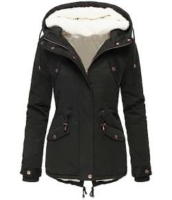 Onsoyours Funktionsjacke Damen Winterjacke Warm Gefüttert Parka Wintermantel Steppjacke Lang Steppmantel Mittellang Winterjacke mit Kapuze Dicke Coat A Schwarz XXL von Onsoyours