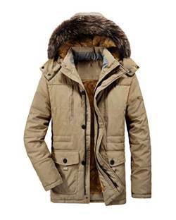 Onsoyours Gefütterte Winterjacke Herren Winterparka Verdickte Parka Jacke mit Fell Übergangsjacke Warme Wintermantel mit Fellkapuze A Khaki XX-Large von Onsoyours