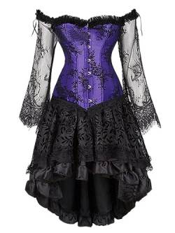 Onsoyours Gothic Kleid Damen High Low Design Steampunk Kleid Vintage A Line Swing Cocktail Gothic Halloween Cosplay Kostüm Minikleid Abendkleid C Violett XS von Onsoyours