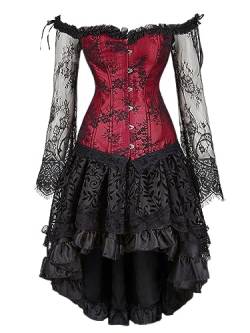 Onsoyours Gothic Kleid Damen High Low Design Steampunk Kleid Vintage A Line Swing Cocktail Gothic Halloween Cosplay Kostüm Minikleid Abendkleid C Weinrot L von Onsoyours