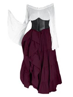 Onsoyours Halloween Tops Damen Langarm Oberteile mit Trompetenärmel Asymmetrischer Swing Tunika Frauen Elegant Tshirt Karneval Fasching Halloween Mittelalterliche Gothic Tops F Violett L von Onsoyours