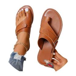 Onsoyours Hallux Valgus Big Toe Schuhe Damen Sommer Orthopädische Sandalen Frauen Bequeme Hausschuhe PU Strandsandalen Sandaletten Pantolette Loop Toe Shoes A Braun 38 EU von Onsoyours