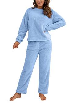 Onsoyours Hausanzug Damen Pyjama Set Freizeitanzug mit Reißverschluss Trainingsanzug Schlafanzug Nachtwäsche Home Kleidung Dick Warm Korallensamt Weiblich Nachthemd Pyjama A Blau M von Onsoyours