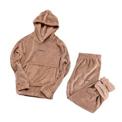 Onsoyours Hausanzug Damen Pyjama Set Freizeitanzug mit Reißverschluss Trainingsanzug Schlafanzug Nachtwäsche Home Kleidung Dick Warm Korallensamt Weiblich Nachthemd Pyjama C Khaki XS von Onsoyours