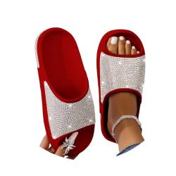 Onsoyours Hausschuhe Damen Glitzer Strassstein Slipper Cozy Slides Strand Pantoletten Rutschfest Bequeme Dicke Sohle Sommer Sandals Flip Flops Freizeitschuhe A Rot 40 EU von Onsoyours