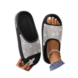 Onsoyours Hausschuhe Damen Glitzer Strassstein Slipper Cozy Slides Strand Pantoletten rutschfest Bequeme Dicke Sohle Sommer Sandals Flip Flops Freizeitschuhe A Schwarz 39 EU von Onsoyours