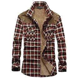 Onsoyours Hemd Herren Langarm Kariert Freizeithemd Innenfutter Winter Holzfällerhemd Thermohemd Button Down Shirt Hemdjacke Winterjacke Mantel Flanellhemd A Rot L von Onsoyours