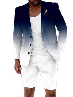 Onsoyours Herren 2 Stück Blazer Anzug mit Farbverlauf British Style Anzug mit Revers und Knopfleiste Herrenanzug mit kurzen Hosen Suit Business A Blau L von Onsoyours