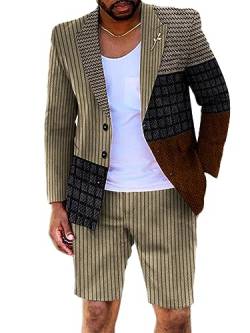 Onsoyours Herren 2 Stück Blazer Anzug mit Farbverlauf British Style Anzug mit Revers und Knopfleiste Herrenanzug mit kurzen Hosen Suit Business A Khaki L von Onsoyours