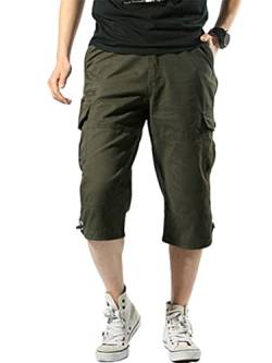 Onsoyours Herren 3/4 Hose Cargo Shorts Männer Bermuda Sport Shorts Multi Taschen Sommer Freizeithose Kurze Hose Baumwolle Arbeitshose Gummibund Lässig A Armeegrün L von Onsoyours