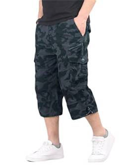 Onsoyours Herren 3/4 Hose Cargo Shorts Männer Bermuda Sport Shorts Multi Taschen Sommer Freizeithose Kurze Hose Baumwolle Arbeitshose Gummibund Lässig A Camouflage L von Onsoyours