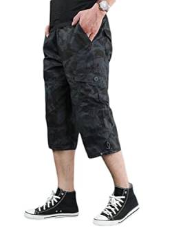 Onsoyours Herren 3/4 Hose Cargo Shorts Männer Bermuda Sport Shorts Multi Taschen Sommer Freizeithose Kurze Hose Baumwolle Arbeitshose Gummibund Lässig B Camouflage 3XL von Onsoyours