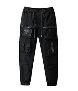 Onsoyours Herren Arbeit Kampf Cargohose mit Taschen Schnalle Riemen Techwear Hose Herren Arbeit Freizeit Hose Modisch Elastisch Hose M Schwarz 3XL von Onsoyours