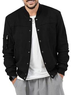 Onsoyours Herren Bomberjacke Freizeit Übergangsjacke Leichte Fliegerjacke Stehkragen Pilotenjacke Herbst Frühling Blouson mit Knopf A Schwarz 3XL von Onsoyours