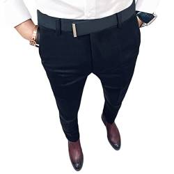 Onsoyours Herren Business Hose Chino kariert Stoffhose Einfarbige Anzughose Straight Bein Schlank Beiläufige Hosen mit Stretch Slim Fit Freizeithose D Schwarz M von Onsoyours