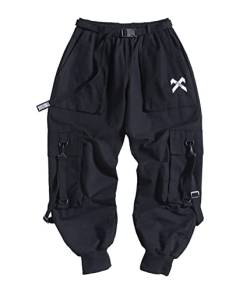 Onsoyours Herren Cargohose Arbeit Kampf Hose mit Taschen Jogginghose Hip Hop Jogger Hosen Hip Hop Cargo Hosen Männer Streetwear Techwear Hosen Harajuku Freizeit Hose N Schwarz L von Onsoyours