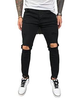 Onsoyours Herren Destroyed Jeans Biker Hose Herren Löcher Lang Jeans Denim Hose Vintage Männer Zerrissen Jeanshose Skinny Jeanshosen Bleistifthose Slim Fit D Schwarz S von Onsoyours