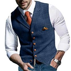 Onsoyours Herren Formelle Party Hochzeit Weste Anzug Einfarbig Weste Anzugswesten für Männer FLoral Weste Tweed V-Ausschnitt für Trauzeugen A Blau XXL von Onsoyours