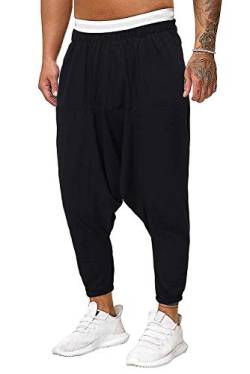 Onsoyours Herren Haremshose Mit Karomuster Hippie Hose Pumphose Baggy Freitzeithose Lange Hose Jogginghose Sporthose Streetwear Y Schwarz 3XL von Onsoyours