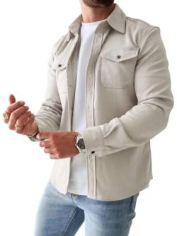 Onsoyours Herren Hemd Langarm Freizeithemd Männer Jacke Regular Fit Button Up Hemdjacke Mit Klappentasche Leichte Winterjacke Übergangsjacke Steppjacke Freizeitjacke A Beige XL von Onsoyours