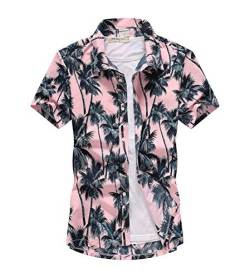 Onsoyours Herren Hemd mit Muster Kurzarmhemd Oversize Shirt Männer Shirts Bunte Herrenhemden Casual Locker 3D Gedruckt Sommerhemden Kent Kragen Hawaiihemd A Rosa XL von Onsoyours