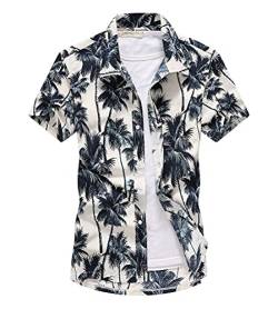 Onsoyours Herren Hemd mit Muster Kurzarmhemd Oversize Shirt Männer Shirts Bunte Herrenhemden Casual Locker 3D Gedruckt Sommerhemden Kent Kragen Hawaiihemd A Weiß S von Onsoyours