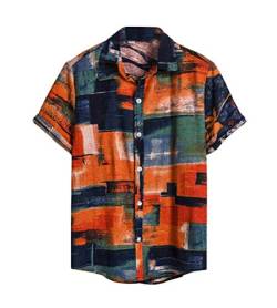 Onsoyours Herren Hemd mit Muster Kurzarmhemd Oversize Shirt Männer Shirts Bunte Herrenhemden Casual Locker 3D Gedruckt Sommerhemden Kent Kragen Hawaiihemd D Gelb XL von Onsoyours
