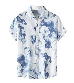 Onsoyours Herren Hemd mit Muster Kurzarmhemd Oversize Shirt Männer Shirts Bunte Herrenhemden Casual Locker 3D Gedruckt Sommerhemden Kent Kragen Hawaiihemd H Blau XXL von Onsoyours