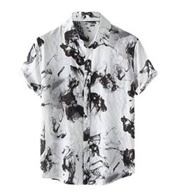 Onsoyours Herren Hemd mit Muster Kurzarmhemd Oversize Shirt Männer Shirts Bunte Herrenhemden Casual Locker 3D Gedruckt Sommerhemden Kent Kragen Hawaiihemd H Schwarz L von Onsoyours