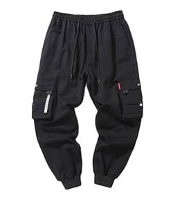 Onsoyours Herren Hip Hop Cargo Hosen Männer Streetwear Techwear Hosen Harajuku Bänder Multi-Taschen Casual Techwear Freizeit Hose K Schwarz L von Onsoyours