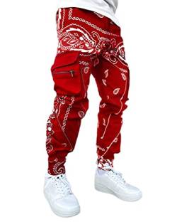 Onsoyours Herren Hip Hop Jogger Cargo Pants Hosen Baggy Streetwear Punk Hose Cargohose Outdoorhose Männer Sporthose Freizeithose Jogging Treckking Casual Mit Taschen A Rot M von Onsoyours