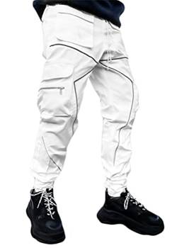 Onsoyours Herren Hip Hop Jogger Cargo Pants Hosen Baggy Streetwear Punk Hose Cargohose Outdoorhose Männer Sporthose Freizeithose Jogging Treckking Casual Mit Taschen Z Weiß M von Onsoyours