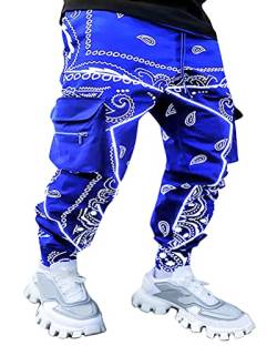 Onsoyours Herren Hose Mode Cargo Hose Multi Taschen Bandage Casual Sporthosen Harem Hose Männer Freizeithose Hose Sweatpants A Blau XL von Onsoyours