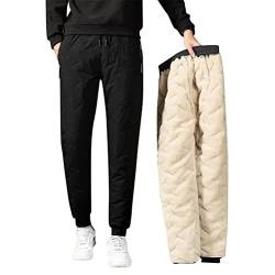 Onsoyours Herren Hose Warme Jogginghose Casual Sporthose Winter Fleece Sweatpants Sherpa Gefüttert Hosen mit Taschen Herren Sweathose Gürtel Freizeithose Thermo Mode A Schwarz 4XL von Onsoyours