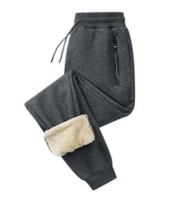 Onsoyours Herren Hose Warme Jogginghose Casual Sporthose Winter Fleece Sweatpants Sherpa Gefüttert Hosen mit Taschen Herren Sweathose Gürtel Freizeithose Thermo Mode C Grau 4XL von Onsoyours