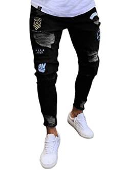 Onsoyours Herren Jeans Hose Slim Fit Denim Lange Jeanshose Für Männer Jungen Stretch Freizeithose Cargo Chino Sommer C Schwarz M von Onsoyours