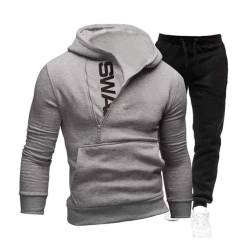 Onsoyours Herren Jogginganzug Trainingsanzug Männer Sportanzug Fitness Outfit Streetwear Tracksuit Jogginghose Hoodie-Sporthose Jogging-Hose Jogger Sportkleidung Slim Fit A Grau M von Onsoyours