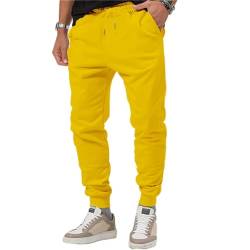 Onsoyours Herren Jogginghose Leichte Trainingshose Lange Sweathose Freizeit Sporthose mit Taschen und Kordelzug Chino Hosen Herren Baumwolle Freizeithose A Gelb M von Onsoyours