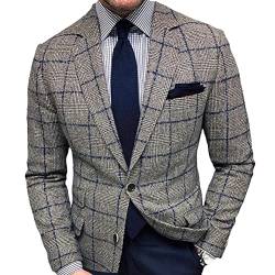 Onsoyours Herren Karierter Blazer Freizeit Jackett Business Slim Fit Anzugjacke Modern Blumendruck Sakko Blazer Herren Sportmäntel Blazer mit Knöpfen F Grau XL von Onsoyours