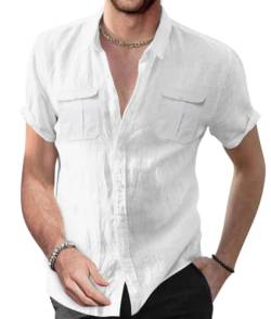 Onsoyours Herren Kurzarm Freizeithemd Button Down Kurzarmhemd Fronttasche Regular Fit Shirt Sommer Hawaiihemd Einfarbig Basic Shirt for Männer B Weiß XS von Onsoyours