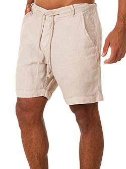 Onsoyours Herren Leinenhose Kurze Hose Leinen Shorts Lässige Männer Freizeithose Strandhose Stoffhose Sommer Loungewear Shorts Beige 3XL von Onsoyours