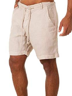 Onsoyours Herren Leinenhose Kurze Hose Leinen Shorts Lässige Männer Freizeithose Strandhose Stoffhose Sommer Loungewear Shorts Beige M von Onsoyours