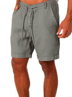 Onsoyours Herren Leinenhose Kurze Hose Leinen Shorts Lässige Männer Freizeithose Strandhose Stoffhose Sommer Loungewear Shorts Grau L von Onsoyours