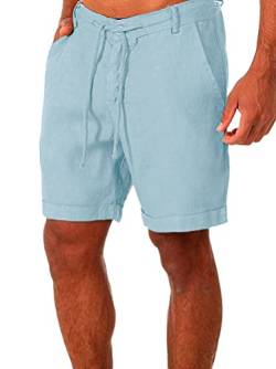 Onsoyours Herren Leinenhose Kurze Hose Leinen Shorts Lässige Männer Freizeithose Strandhose Stoffhose Sommer Loungewear Shorts Hellblau XL von Onsoyours